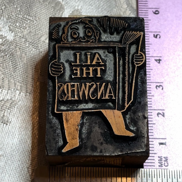Antique Wooden Print Block Copper All The Answers - Picture 2 of 5